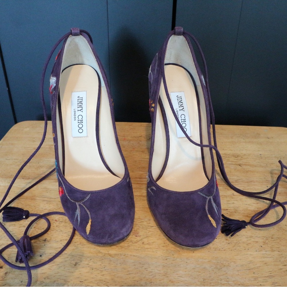 Jimmy Choo Dark Purple Heels with Tassel Detail